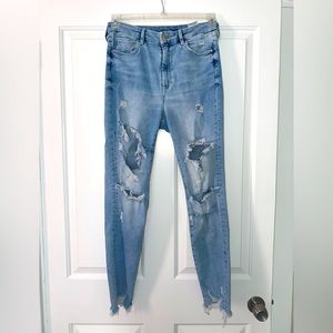 Light Wash Distressed Denim Jeans, High-waisted, Super Skinny - Size 29